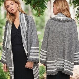 Saturday Sunday Anthropologie Gray Stripe Fringe Cardigan Sweater Size OS
